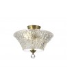 Wisp 2 Light Semi Flush Ceiling E27 With Round 38cm Patterned Glass Shade Antique Brass/Clear