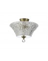 Wisp 2 Light Semi Flush Ceiling E27 With Round 38cm Patterned Glass Shade Antique Brass/Clear