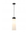 Muse 13cm 1 Light Pendant E27, With Large Opal Cylindrical Cone Glass Black Marble / Opal / Black / Black Fabric