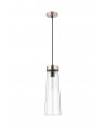 Muse 13cm 1 Light Pendant E27, With Large Clear Cylindrical Cone Glass Satin Nickel / Clear / Black Fabric