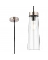 Muse 13cm 1 Light Pendant E27, With Large Clear Cylindrical Cone Glass Satin Nickel / Clear / Black Fabric