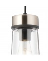 Muse 13cm 1 Light Pendant E27, With Large Clear Cylindrical Cone Glass Satin Nickel / Clear / Black Fabric