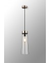 Muse 13cm 1 Light Pendant E27, With Large Clear Cylindrical Cone Glass Satin Nickel / Clear / Black Fabric