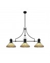 Martha 3 Light Linear Pendant E27 With 30cm Tiffany Shade, Matt Black, Amber, Cream, Crystal
