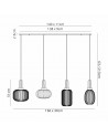 Georgie Acree Linear Pendant 4 Light E27 With Various Glasses, Brass Gold / Opal / Matt Black