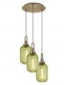 Georgie 55cm 2m Round Pendant 3 Light E27 With 20cm Tubular Ribbed Glass, Brass Gold / Green / Matt Black