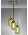 Georgie 55cm 2m Round Pendant 3 Light E27 With 20cm Tubular Ribbed Glass, Brass Gold / Green / Matt Black