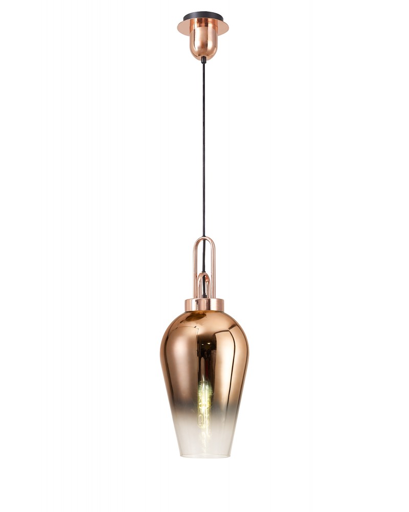 Georgie 1 Light Pendant E27 With 23cm Pear Glass, Copper/Matt Black/Clear Georgie 1 Light Pendant E27 With 23cm Pear Glass, Copper/Matt Black/Clear