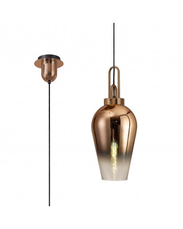 Georgie 1 Light Pendant E27 With 23cm Pear Glass, Copper/Matt Black/Clear
