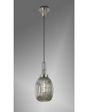 Georgie 1 Light Pendant E27 With 20cm Almond Ribbed Glass, Smoked Polished Nickel/Matt Black