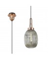 Georgie 1 Light Pendant E27 With 20cm Almond Ribbed Glass, Smoked Copper/Matt Black