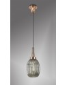 Georgie 1 Light Pendant E27 With 20cm Almond Ribbed Glass, Smoked Copper/Matt Black