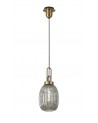 Georgie 1 Light Pendant E27 With 20cm Almond Ribbed Glass, Smoked Brass Gold/Matt Black