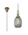 Georgie 1 Light Pendant E27 With 20cm Almond Ribbed Glass, Smoked Brass Gold/Matt Black