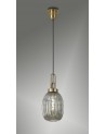 Georgie 1 Light Pendant E27 With 20cm Almond Ribbed Glass, Smoked Brass Gold/Matt Black