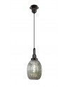Georgie 1 Light Pendant E27 With 20cm Almond Ribbed Glass, Smoked Black Chrome/Matt Black