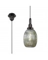 Georgie 1 Light Pendant E27 With 20cm Almond Ribbed Glass, Smoked Black Chrome/Matt Black