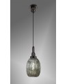 Georgie 1 Light Pendant E27 With 20cm Almond Ribbed Glass, Smoked Black Chrome/Matt Black