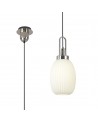 Georgie 1 Light Pendant E27 With 20cm Almond Ribbed Glass, Opal Polished Nickel/Matt Black