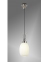 Georgie 1 Light Pendant E27 With 20cm Almond Ribbed Glass, Opal Polished Nickel/Matt Black