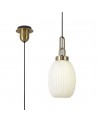 Georgie 1 Light Pendant E27 With 20cm Almond Ribbed Glass, Opal Brass Gold/Matt Black