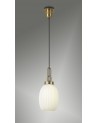 Georgie 1 Light Pendant E27 With 20cm Almond Ribbed Glass, Opal Brass Gold/Matt Black