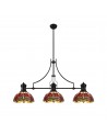 Evva 3 Light Linear Pendant E27 With 30cm Tiffany Shade, Matt Black, Purple, Pink, Crystal