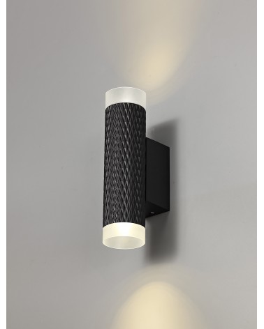 Megan 2 Light Wall Lamp GU10, Sand Black/Acrylic Rings