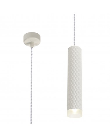 Megan 1 Light 30cm Pendant Light GU10, Sand White/Acrylic Ring
