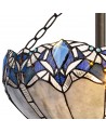 Dorothea 3 Light Semi Ceiling E27 With 40cm Tiffany Shade, Blue/Clear Crystal/Aged Antique Brass