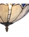 Dorothea 3 Light Semi Ceiling E27 With 40cm Tiffany Shade, Blue/Clear Crystal/Aged Antique Brass