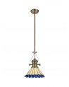 Francis/Neus 1 Light Pendant E27 With 30cm Tiffany Shade, Antique Brass/Blue/Cream/Crystal