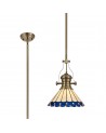 Francis/Neus 1 Light Pendant E27 With 30cm Tiffany Shade, Antique Brass/Blue/Cream/Crystal