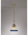 Francis/Neus 1 Light Pendant E27 With 30cm Tiffany Shade, Antique Brass/Blue/Cream/Crystal