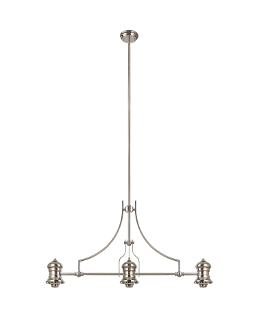 Francis Linear Pendant With 30cm Flat Round Patterned Shade, 3 x E27, Polished Nickel/Clear Glass