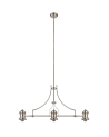 Francis Linear Pendant With 30cm Flat Round Patterned Shade, 3 x E27, Polished Nickel/Clear Glass