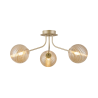 Sunstone Semi Flush Light, 3 Light G9, Light Painted Beige/Amber Ribbed Round Glass Shade