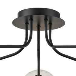 Sunstone Semi Flush Light, 5 Light G9, Satin Black/Clear Swirl Round Glass Shade