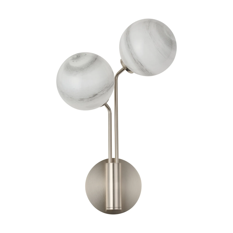 Sunstone Wall Light, 2 Light G9, Satin Nickel/Grey Round Marble Effect Glass Shade Sunstone Wall Light, 2 Light G9, Satin Nickel/Grey Round Marble Effect Glass Shade