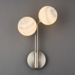Sunstone Wall Light, 2 Light G9, Satin Nickel/Grey Round Marble Effect Glass Shade