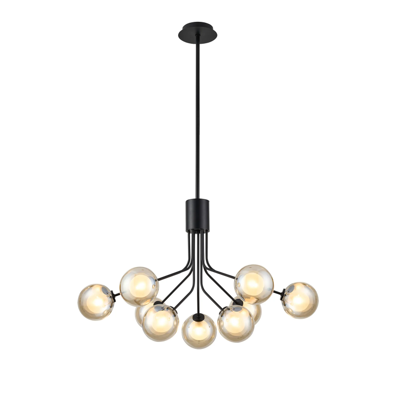 Sunstone Fixed Pendant, 6 + 3 Light G9, Satin Black/Cognac Round With Inner Glass Shade Sunstone Fixed Pendant, 6 + 3 Light G9, Satin Black/Cognac Round With Inner Glass Shade