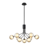 Sunstone Fixed Pendant, 6 + 3 Light G9, Satin Black/Cognac Round With Inner Glass Shade
