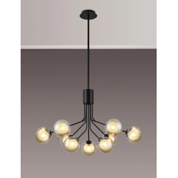 Sunstone Fixed Pendant, 6 + 3 Light G9, Satin Black/Cognac Round With Inner Glass Shade
