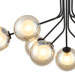 Sunstone Fixed Pendant, 6 + 3 Light G9, Satin Black/Cognac Round With Inner Glass Shade
