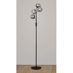 Sunstone Floor Lamp, 4 Light G9, Satin Black/Smoke Ribbed Round Glass Shade