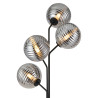Sunstone Floor Lamp, 4 Light G9, Satin Black/Smoke Ribbed Round Glass Shade