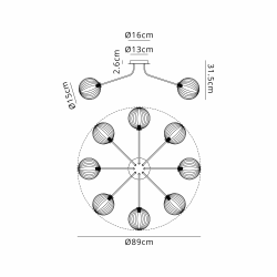 Sunstone Semi Flush Light, 8 Light G9, Satin Nickel/Light Iridescent Segment Round Globe Glass Shade