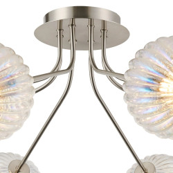 Sunstone Semi Flush Light, 8 Light G9, Satin Nickel/Light Iridescent Segment Round Globe Glass Shade