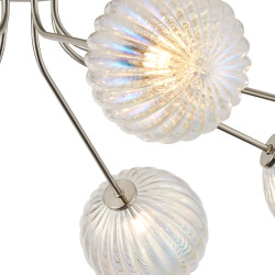 Sunstone Semi Flush Light, 8 Light G9, Satin Nickel/Light Iridescent Segment Round Globe Glass Shade