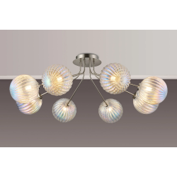 Sunstone Semi Flush Light, 8 Light G9, Satin Nickel/Light Iridescent Segment Round Globe Glass Shade